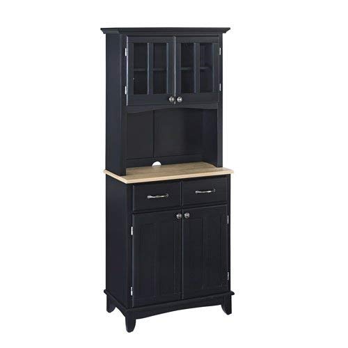 Black Server With Natural Wood Top And Two Door Hutch Small