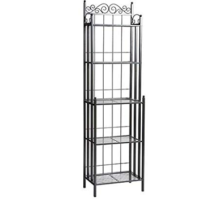 Stylish Functional Baker's Rack, Durable Metal Construction, Textured Gunmetal Grey Finish, Adds Extra Storage, Ideal for Any Kitchen or Dining Room