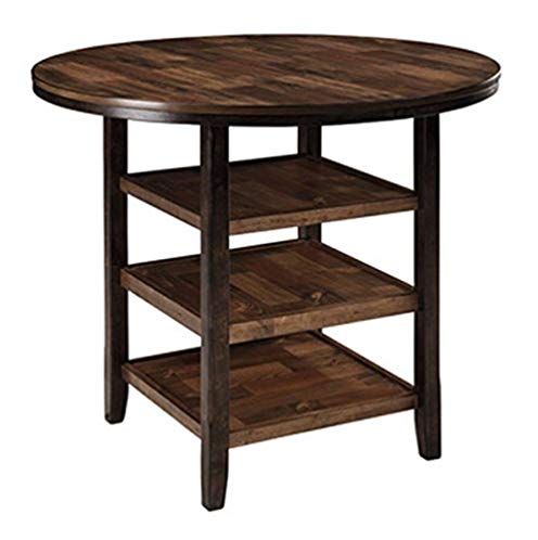 Ashley Furniture Signature Design - Moriann Counter Height Dining Room Table - Round with 3 Shelves - Vintage Casual - Dark Brown