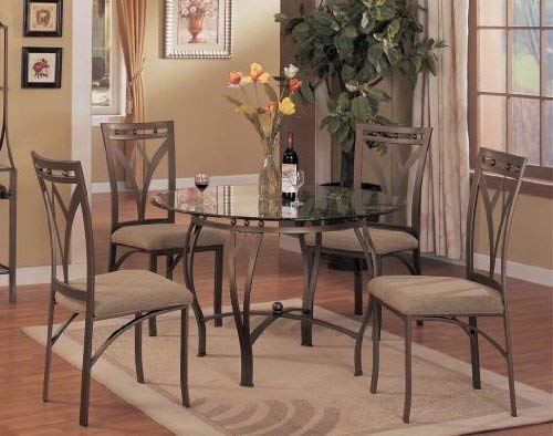 5pc Round Metal Dining Table & Chairs Set in Bronze Finish