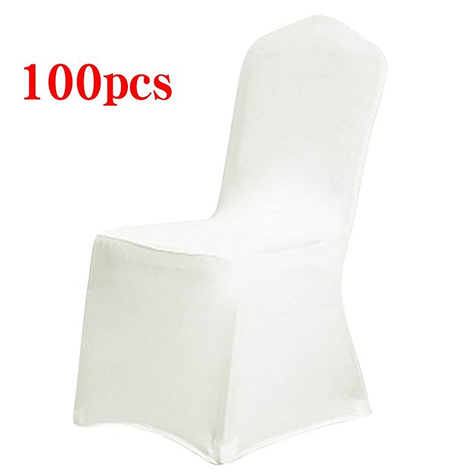 Boshen Set of 1/10/20/50/100 Pcs Removable Washable Stretch Hotel Banquet Dining Spandex Chair Covers (100 PCS, Ivory/Style 1)