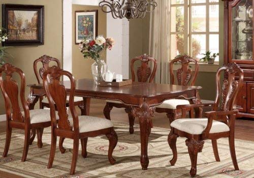 7pc Formal Dining Table & Chairs Set in Dark Maple Finish