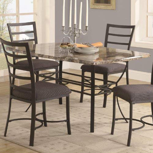 Dining Table with Faux Marble Top in Black Metal Finish