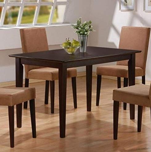 7pc Cappuccino Finish Dining Table & 6 Microfiber Parson Chairs Set