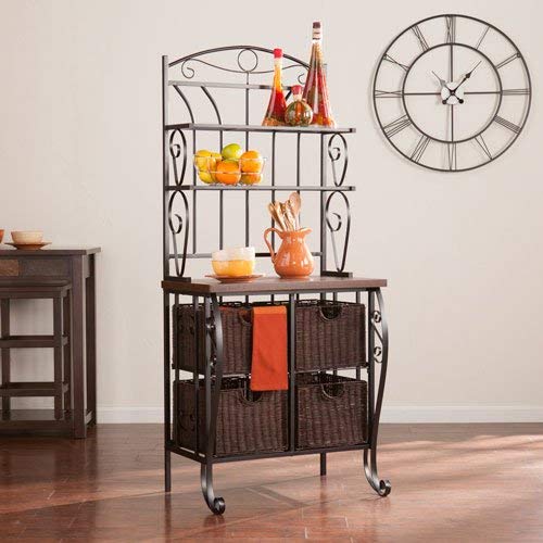 Southern Enterprises Bakers Rack in Black with Storage Baskets