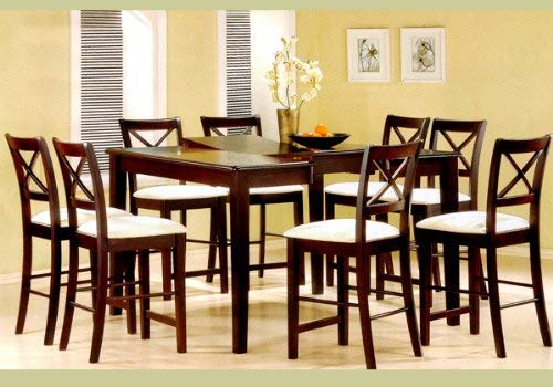 9pc Cappuccino Wood Counter Height Dining Table & 8 Chairs Set