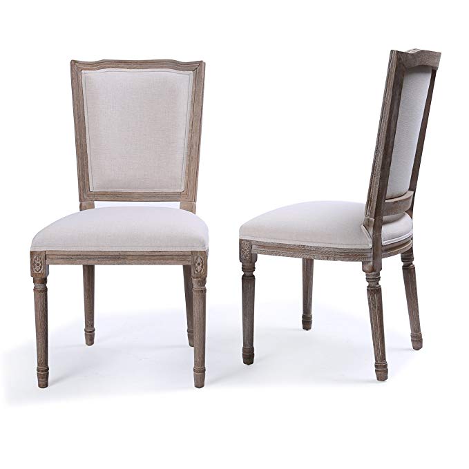 Belleze Set of (2) Modern Classic Elegant Upholstered Linen High Back Formal Dining Chairs W/Wood Legs, Beige