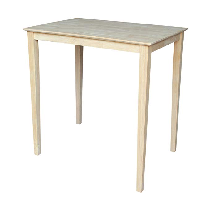 International Concepts Solid Wood Top Table with Shaker Legs, Bar Height