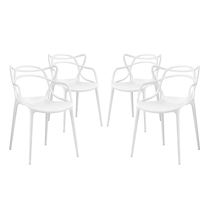 Modway Entangled Contemporary Modern Dining Armchairs in White - Set of 4