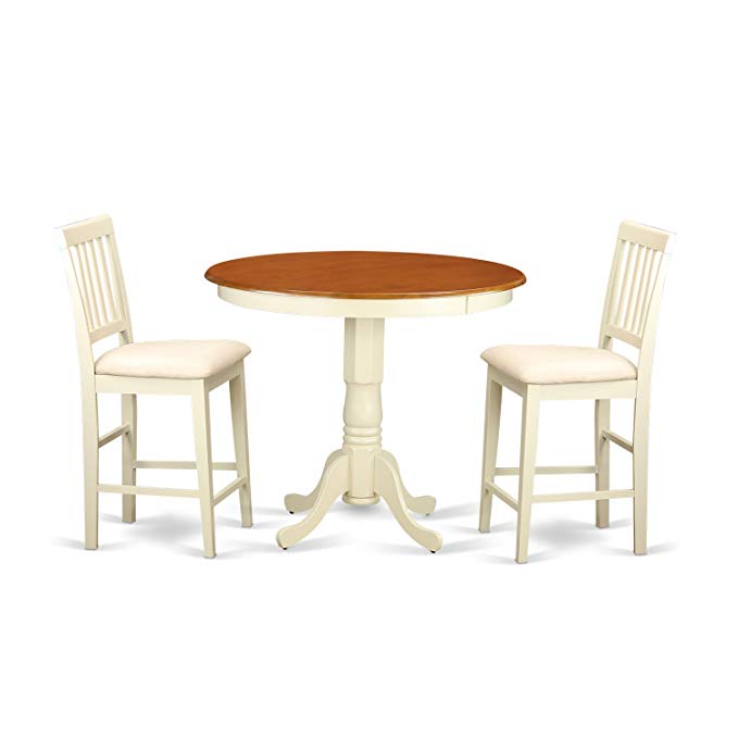 East West Furniture JAVN3-WHI-C 3 Piece Counter Height Table and 2 Chairs Set