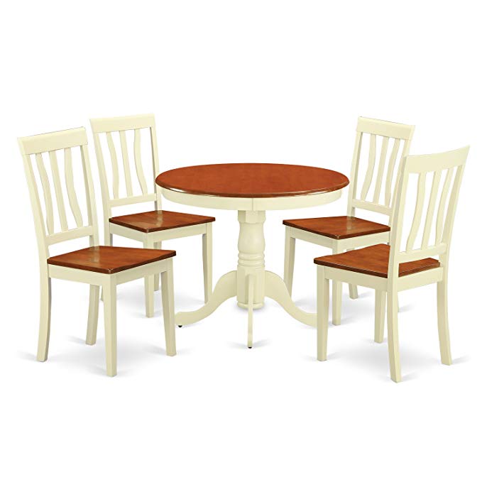 East West Furniture ANTI5-WHI-W 5-Piece Kitchen Table and Chairs Set, Buttermilk/Cherry Finish