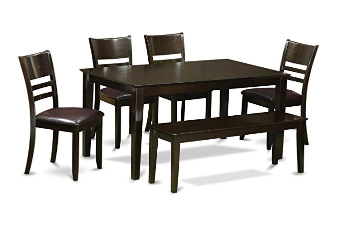 East West Furniture CALY6-CAP-LC 6-Piece Dining Table Set with Bench