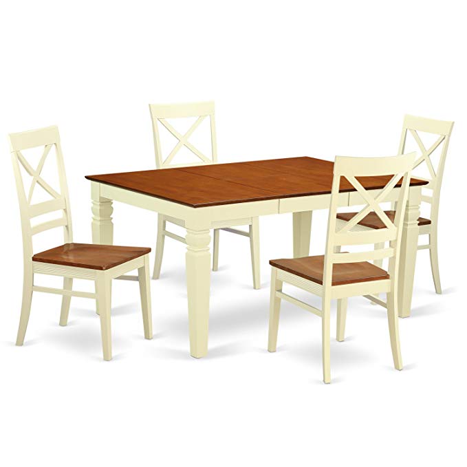 East West Furniture Weston WEQU5-BMK-W 5 Pc Kitchen Set with a Dinning Table and 4 Wood Dining Chairs, Buttermilk and Cherry