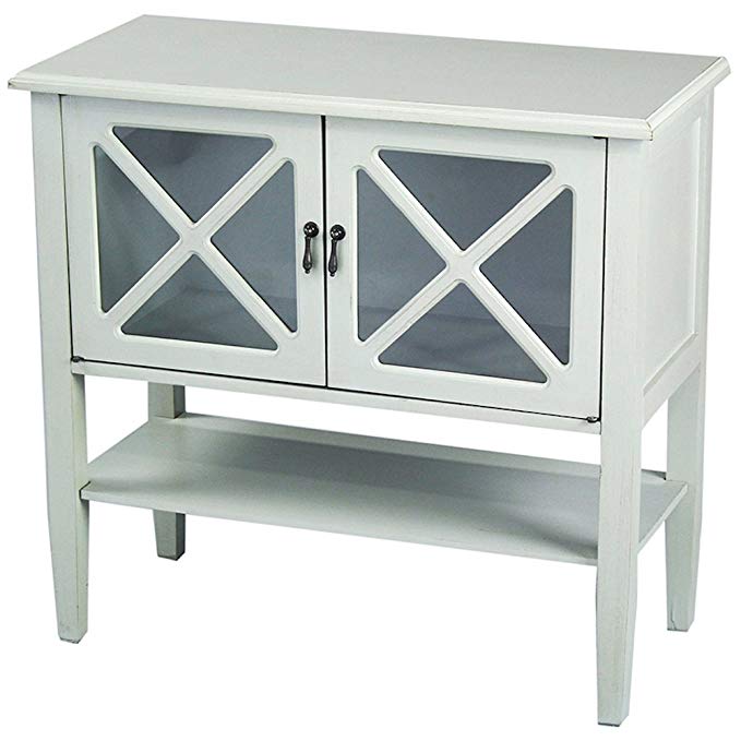 Heather Ann Creations Modern 2 Door Accent Console Cabinet with X Pane Glass Insert and Bottom Shelf Seafoam Green