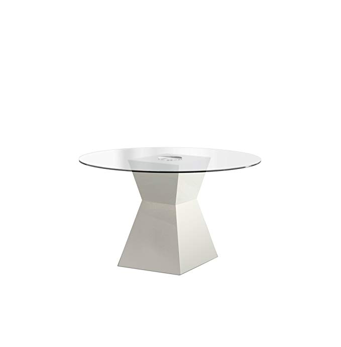 Furniture of America Ethervale Modern Round Dining Table with 12mm Tempered Glass Top, White Finish