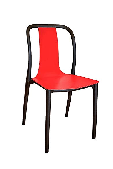 Modern Style Tulip Dining Chair, Indoor/Outdoor Stackable Pre Assembled (Set of 4), by Mini Max Decor (Red)