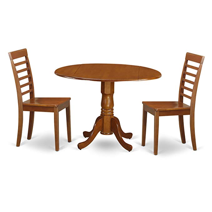 East West Furniture DLML3-SBR-W 3-Piece Kitchen Table Set, Saddle brown Finish