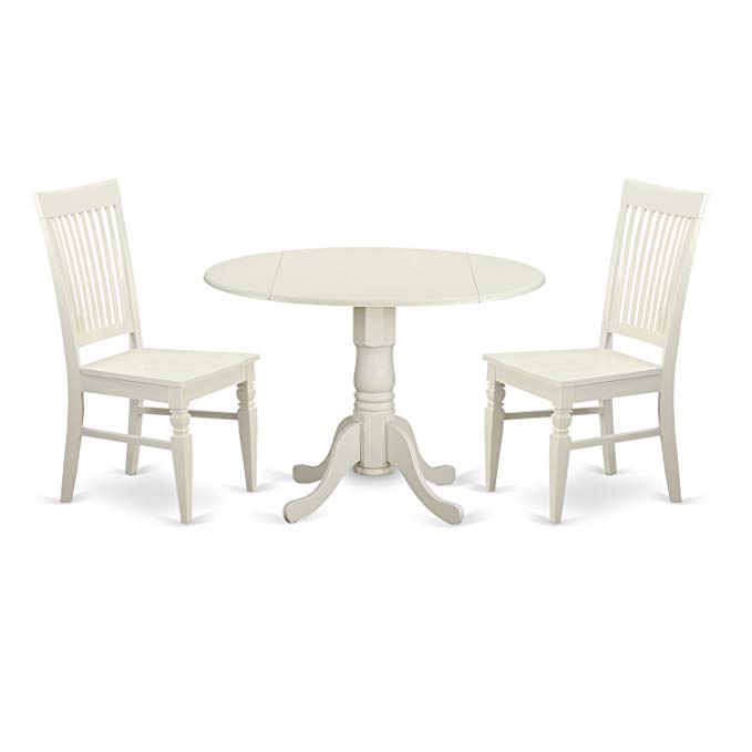 East West Furniture DLWE3-WHI-W 3 Piece Kitchen Table and 2 Dining Room Chairs Set for 2 People