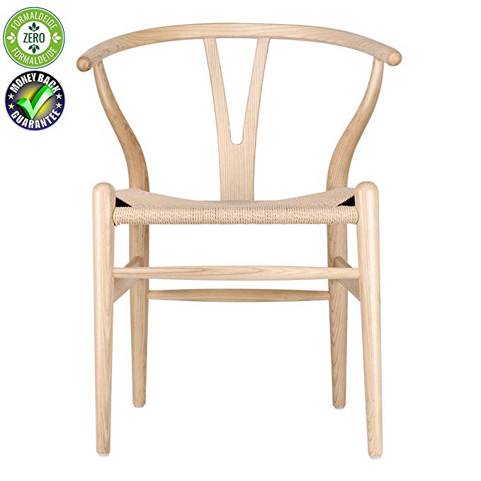 Solid Wood Dining Chair Cafe Rattan Chair Household Log Computer Chair Y Chair Wishbone Backrest (Ash wood)