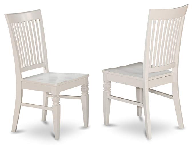 East West Furniture WEC-WHI-W Wood Seat Dining Chair Set with Slatted Back, Linen White Finish, Set of 2