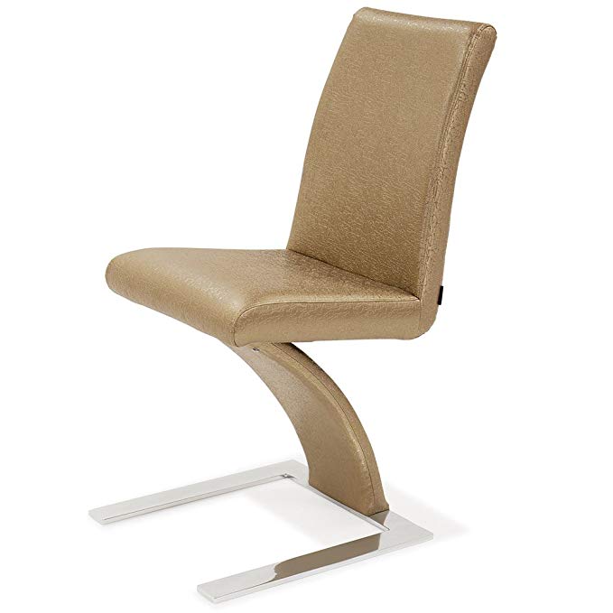 Zuri Furniture Modern Mesa Dining Chair in Champage Gold Leatherette and Stainless Steel