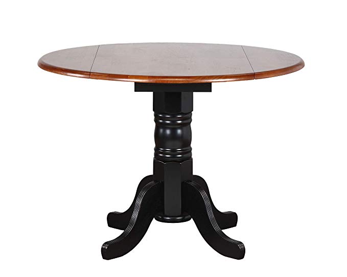 Sunset Trading Round Drop Leaf Table with Cherry Finish Top, Antique Black