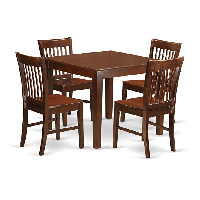 East West Furniture OXNO5-MAH-W 5 PC Kitchen Table Set with One Oxford Table & 4 Dining Room Chairs in Mahogany Finish