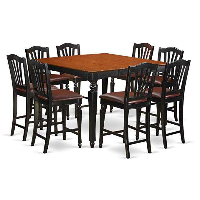 East West Furniture CHEL9-BLK-LC 9-Piece Counter Height Table Set