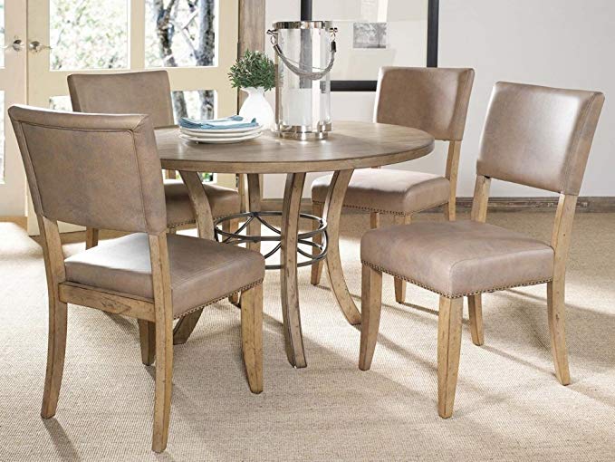 Hillsdale Charleston 5 Piece Round Wood Dining Set with Parson Chairs