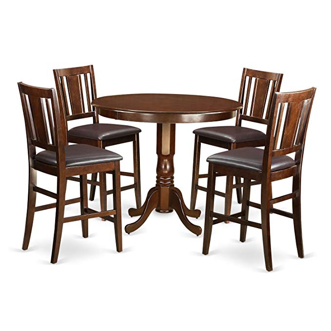 East West Furniture TRBU5-MAH-LC 5 Piece High Table and 4 Chairs Set