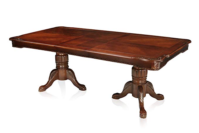 Furniture of America Lissenia Formal Dining Table with 18-Inch Expandable Leaf, Cherry Finish