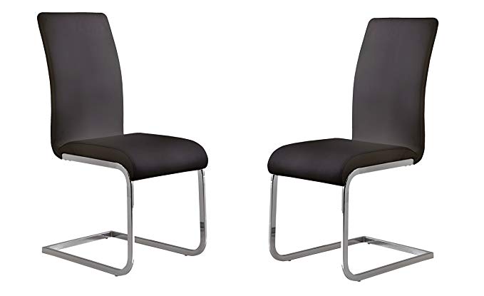 Armen Living LCAMSIBL Amanda Dining Chair Set of 2 in Black and Chrome Finish