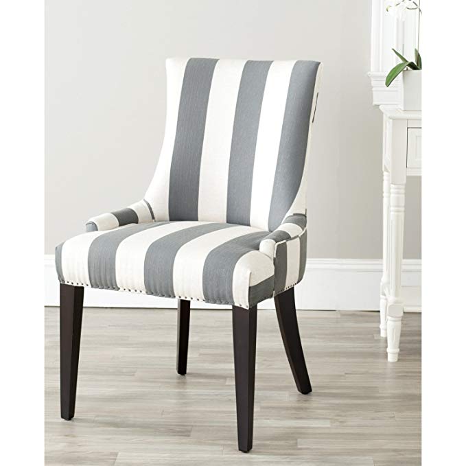 Safavieh Mercer Collection Eva and White Striped Dining Chair with Trim Nail Head, Grey