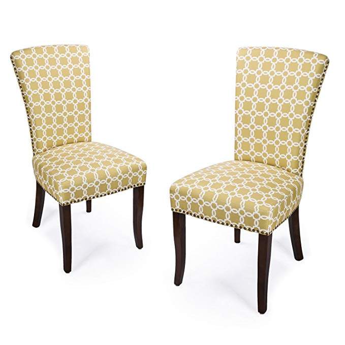 Floral Living Dining Chair with Birch Legs, Set of TWO, Green Color