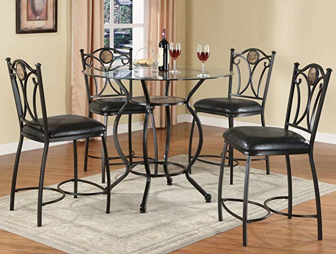 5pc Counter Height Dining Table & Stools Set Black Bronze Finish