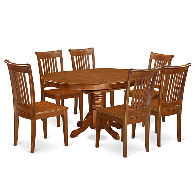 East West Furniture AVPO7-SBR-W 7-Piece Dining Table Set