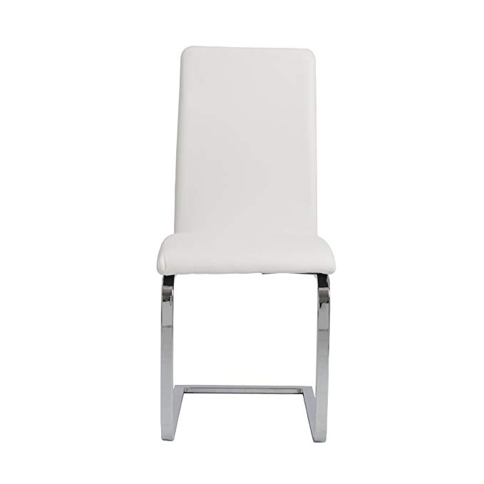 Eurø Style Cinzia Leatherette Side Chair with Chromed SledBase, Set of 2, White