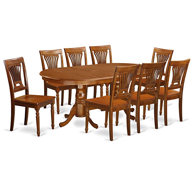 East West Furniture PLAI9-SBR-W 9-Piece Dining Table Set, Saddle Brown Finish