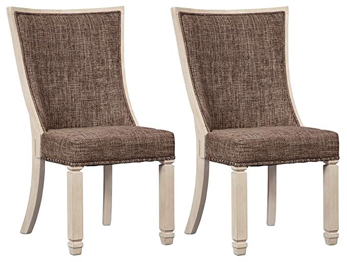 Ashley Furniture Signature Design - Bolanburg Dining Side Chair - Set of 2 - Upholstered - Two-tone - Textured Antique White Finish