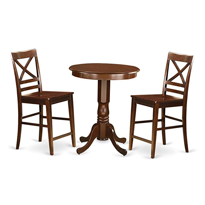 East West Furniture EDQU3-MAH-W 3 Piece Pub Table and 2 Counter Height Dining Chair Set