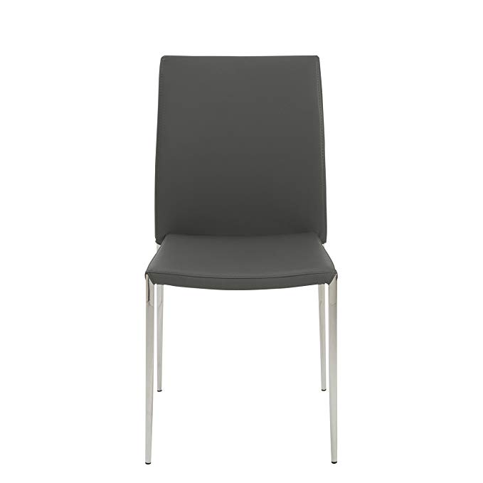 Euro Style Diana Soft Leatherette Stacking Side Chair with Stainless Steel Frame, Gray, Set of 4