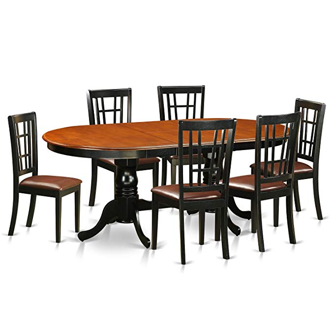 East West Furniture PLNI7-BCH-LC 7 Piece Table with 6 Solid Wood Chairs Set