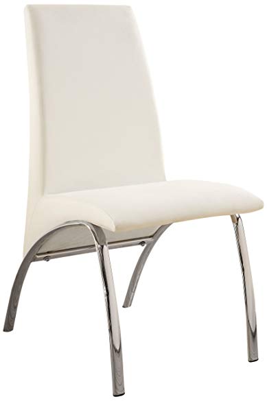 Furniture of America Iden Modern Leatherette Dining Side Chair, White, Set of 2