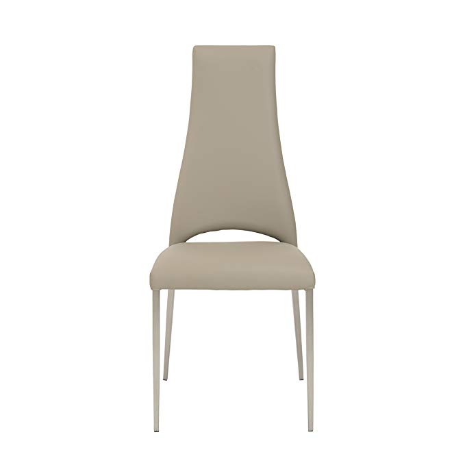 Euro Style Tara Side Dining Chair, Set of 4, Taupe Leatherette with Brushed Stainless Steel Legs