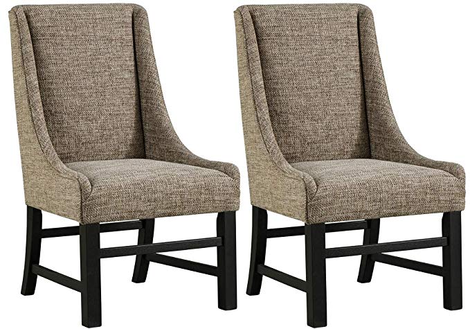 Ashley Furniture Signature Design - Sommerford Dining Arm Chair - Set of 2 - Casual - Brown Upholstery - Black Wood Frame