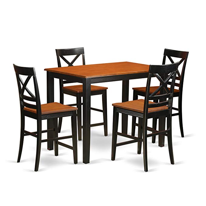 East West Furniture YAQU5-BLK-W 5 Piece Counter Height Pub Dining Table and 4 Chairs Set