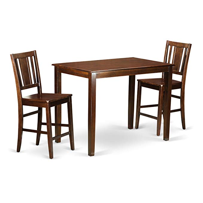 East West Furniture YABU3-MAH-W 3 Piece Counter Height Pub Table and 2 Bar Stools Set