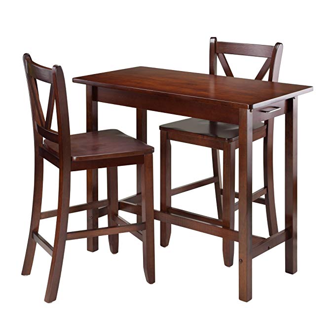 Winsome 3-Piece Kitchen Island Table with 2 V-Back Stool, Brown