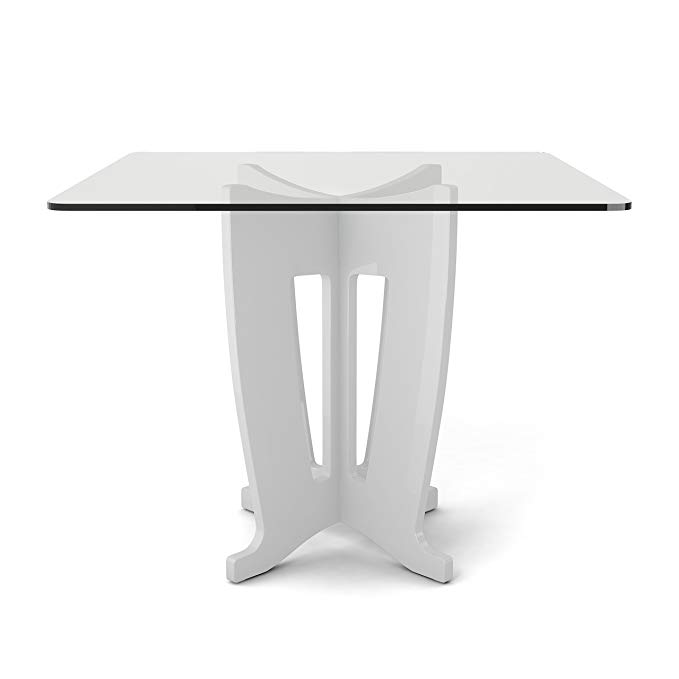 Manhattan Comfort Jane Collection Modern Square Tempered Glass 4 Person Dining Table with X Leg Design, White