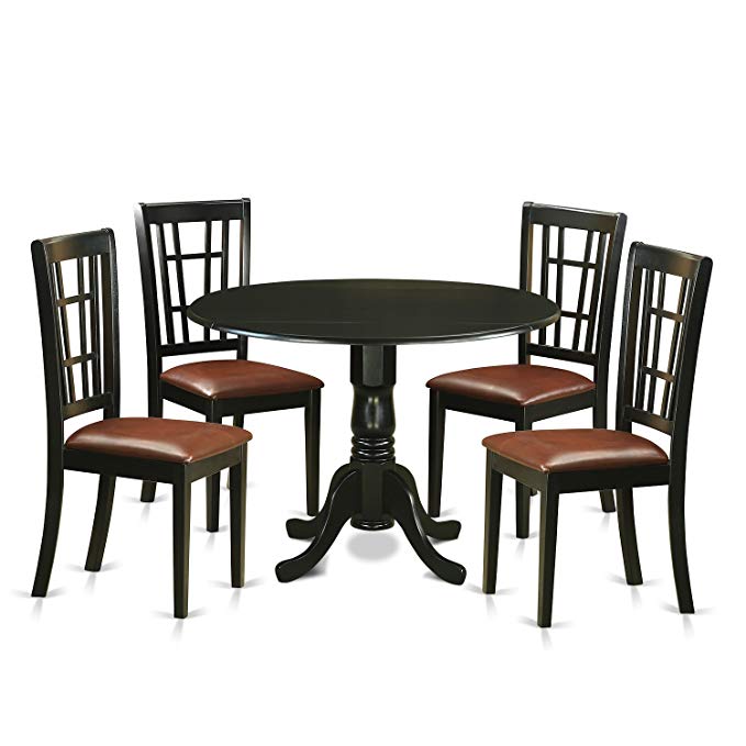 East West Furniture DLNI5-BLK-LC 5 Piece Table and 4 Dining Room Chairs Set